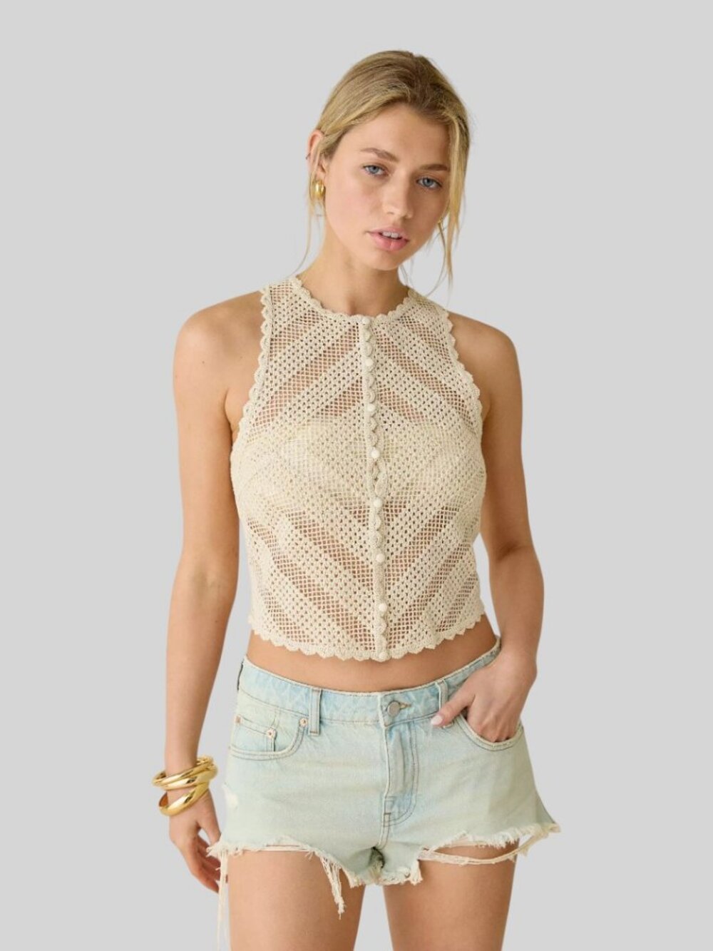 KIMCHI BLUE GIGI SHEER CROCHET VEST TOP NWOT SIZE L/XL